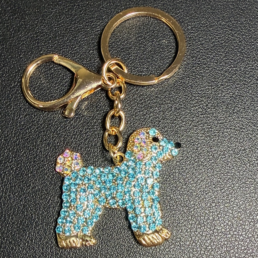 Gold-Tone Blue Crystal Poodle Dog Keychain - Sparkling Pet Accessory